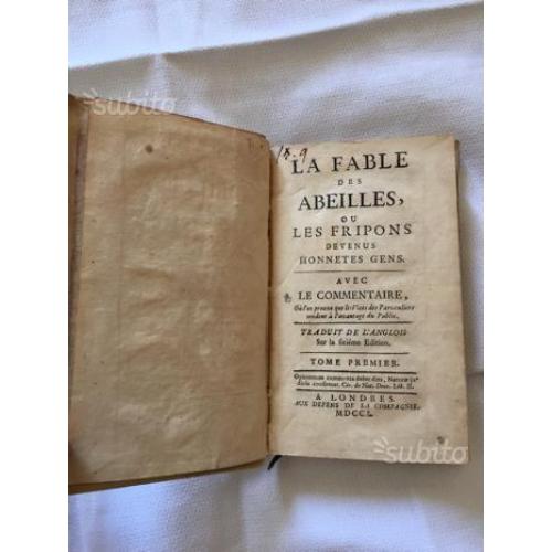 LIBRI RARI-La fable den abeillen-