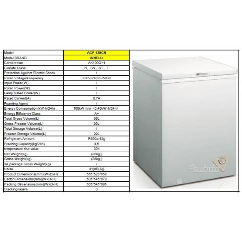Congelatore a pozzetto arielli acf 129cn 100 l a+